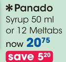 Panado Syrup 50ml Or 12 Meltabs-Each