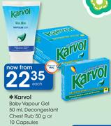 Karvol Baby Vapour Gel 50ml, Decongestant Chest Rub 50g Or 10 Capsules-Each