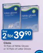 Clicks 10 Pairs of Nitrile Gloves or 10 Pairs of Latex Gloves-2 Pack