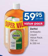 Dettol Antiseptic Liquid Value Pack: 750ml & 250ml-Per Offer