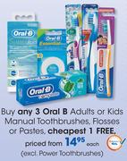 Oral B Adults or Kids Manual Toothbrushes, Flosses or Pastes (Excl.Power Toothbrushes)-Each