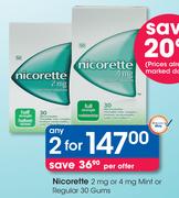 Nicorette 2mg Or 4mg Mint Or Regular 30 Gums-For 2 