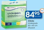 Clicks 20-Pack Underpads-60cm x 60cm