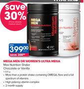 GNC Mega Men or Women's Ultra Mega Max Nutrition Shake Chocolate or Vanilla-1020gm-Each