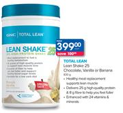 GNC Total Lean Shake 25 Chocolate, Vanilla or Banana-830gm