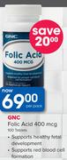 GNC Folic Acid 400mcg 100 Tablets-Per Pack