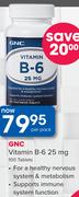 GNC Vitamin B-6 25mg 100 Tablets-Per Pack