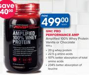 GNC Pro Performance Amp Amplified 100% Whey Protein Vanilla Or Chocolate-909g