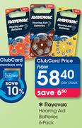 Rayovac Hearing Aid 6 Pack Batteries-Per Pack