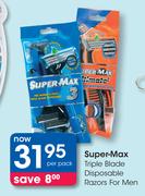 Super-Max Triple Blade Disposable Razors for Men-Per Pack