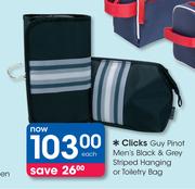 Clicks Guy Pinot Men's Black & Grey Striped Hanging or Toiletry Bag-Each