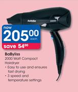 BaByliss 2000 Watt Compact Hairdryer