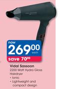 Vidal Sassoon 2200 Watt Hydra Gloss Hairdryer