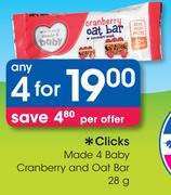 Clicks Made 4 Baby Cranberry And Oat Bar-4x28g