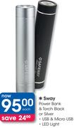 Safeway Power Bank & Torch Black Or Silver-Each