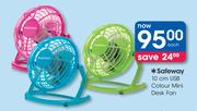 Safeway 10cm USB Colour Mini Desk Fan-Each