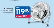 Safeway 10cm USB Metal Mini Desk Fan