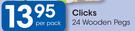 Clicks 24 Wooden Pegs-Per Pack