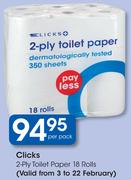Clicks 2 Ply Toilet Paper 18 Rolls-Per Pack