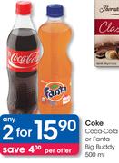 Coke Coca-Cola Or Fanta Big Buddy-2x500ml