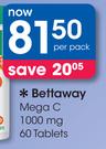 Bettaway Mega C 1000mg 60 Tablets-Per Pack