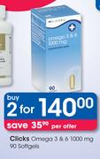 Clicks Omega 3 & 6 1000mg 90 Softgels-For 2