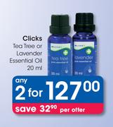 Clicks Tea Tree or Lavender Essential Oil-2 x 20ml