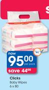 Clicks Baby Wipes-6 x 80 Per Pack
