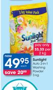 Sunlight Auto 2 In 1 Washing Powder-3Kg 