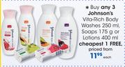 Johnson's Vita Rich Body Washes 250ml, Soaps 175g Or Lotions 400ml-Each