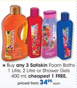 Satiskin Foam Baths 1Ltr, 2Ltr Or Shower Gels-Each
