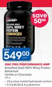 GNC Pro Performance AMP Amplified Gold 100% Whey Protein Advanced Vanilla Or Chocolate-930g