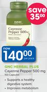 GNC Herbal Plus Cayenne Pepper 500mg 100 Capsules-Per Pack
