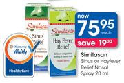 Similasan Sinus Or Hayfever Relief Nasal Spray-20ml Each