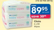 Clicks Baby Wipes-6 x 80's Per Pack