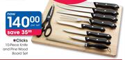 Clicks 10-Piece Knife And Pine Wood Board Set-Per Set