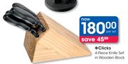 Clicks 4-Piece Knife Set In Wooden Block-Per Set