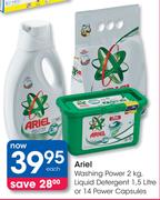 Ariel Washing Power-2Kg,Liquid Detergent-1.5Ltr Or 14 Power Capsules-Each