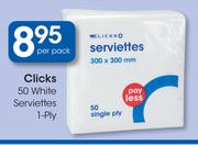 Clicks 50 White Serviettes 1 Ply-Per Pack