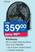 Safeway 40cm High Velocity Black Floor Fan PIA2486
