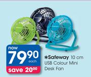 Safeway 10cm USB Colour Mini Desk Fan Each