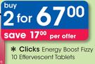 Clicks Energy Boost Fizzy 10 Effervescent Tablets-For 2
