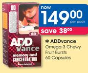 Addvance Omega 3 Chewy Fruit Bursts 60 Capsules-Per Pack