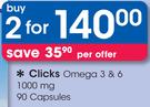 Clicks Omega 3 & 6 1000mg 90 Capsules-For 2