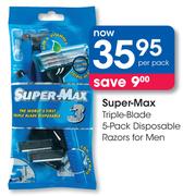 Super-Max Triple Blade 5 Pack Disposable Razors For Men-Per Pack