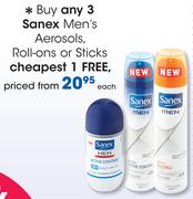Sanex Men's Aerosols, Roll-Ons Or Sticks-Each