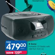 Sway Portable CD Radio With USB Port POR1130