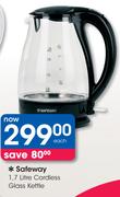 Safeway 1.7Ltr Cordless Glass Kettle