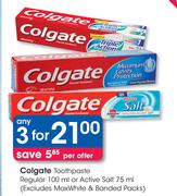 Colgate Toothpaste Regular-100ml Or Active Salt-75ml-3's