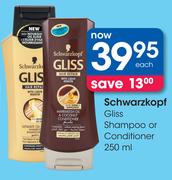 Schwarzkopf Gliss Shampoo Or Conditioner-250ml Each